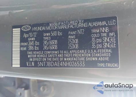 2022 Hyundai Santa Cruz Sel from USA, damaged, VIN 5NTJBDAE4NH026533